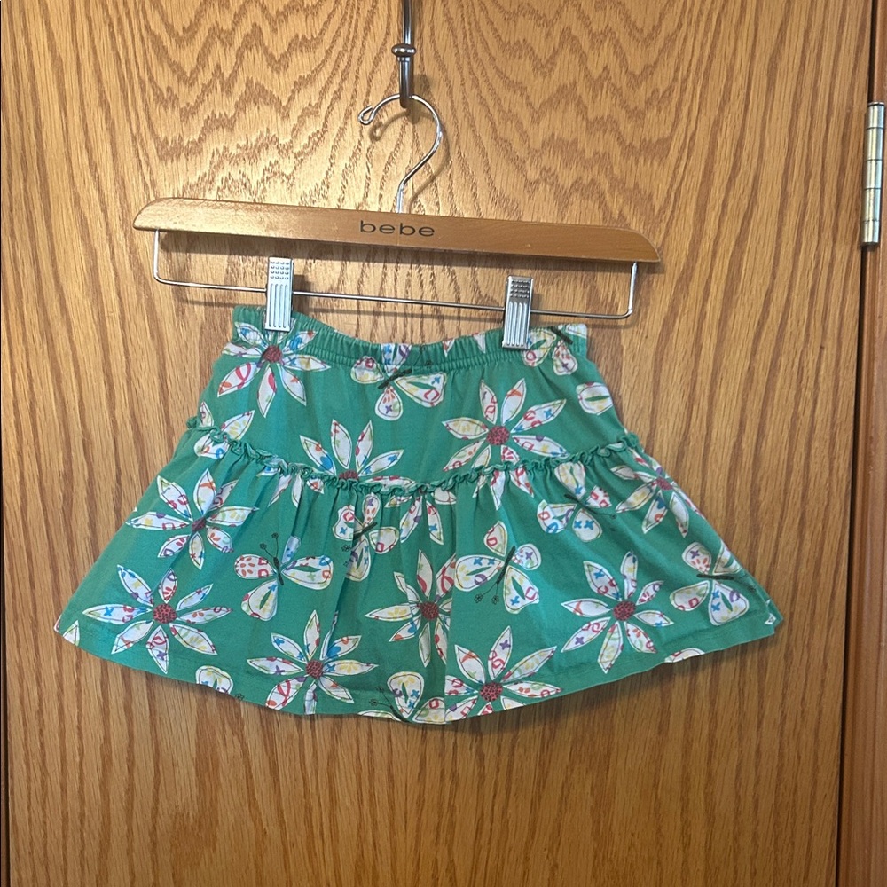 Hanna Andersson Green Floral Tiered Skirt Sz 110 4-6